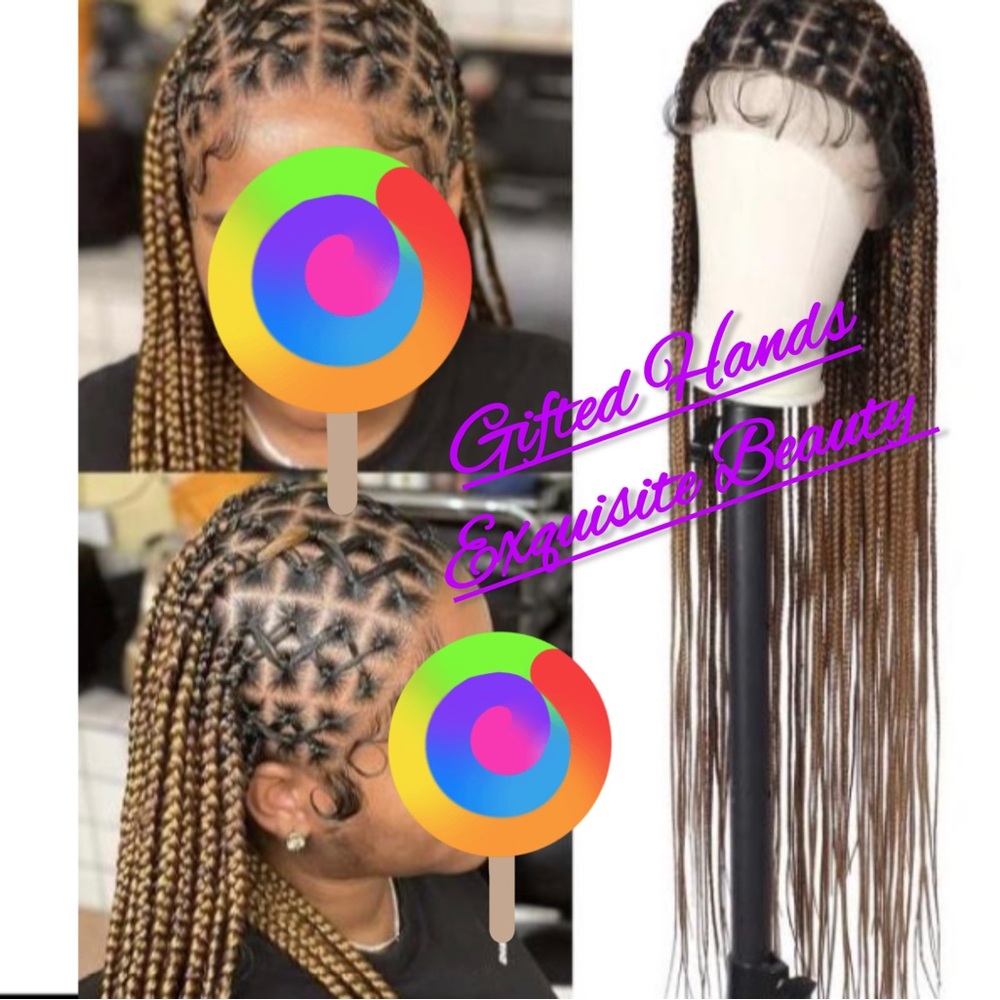 32 inches hand braided glueless wig. Available in two colors. Color 1/27 & 1/99